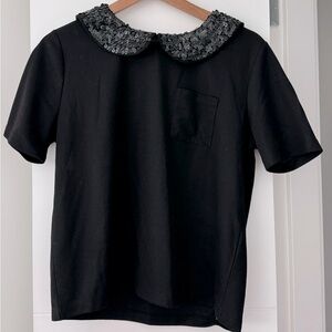 Peter Pan sequins collar black t-shirt